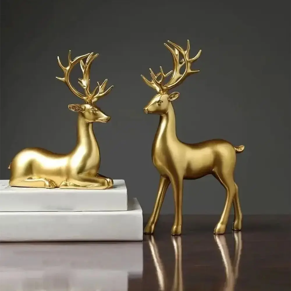 Creative Deer Desktop Ornament Modern Cute Christmas Deer Statue Durable Sitting/Standing Position Elk Figurine Living Room