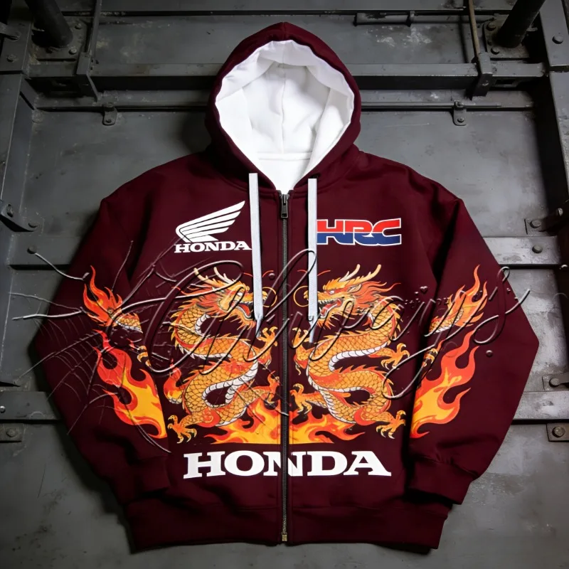 

Теплая толстовка для любителей мотоциклов Honda, мужская толстовка для бездорожья, спортивная одежда для отдыха, мотоциклетная одежда, толстовка с ретро-принтом дракона