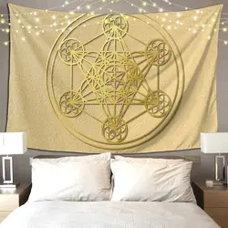 Metatron Cube Sacred Mandala Healing Amulet Tapestry Hippie Wall Hanging Aesthetic Home Decoration Tapestries for Living Room