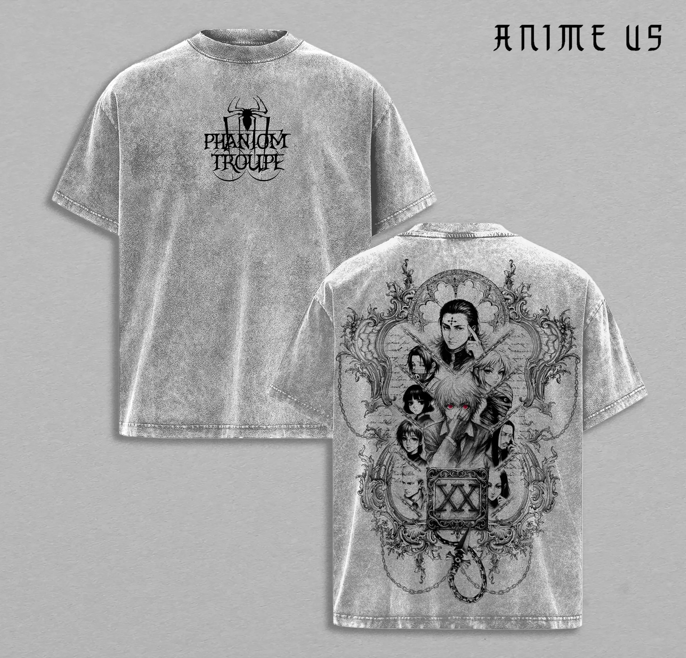 HUNTER×HUNTER Chrollo Lucilfer T Shirt Anime Vintage Gothic Washed Tees Tops Men Clothing Summer Short Sleeve Cotton T-shirt