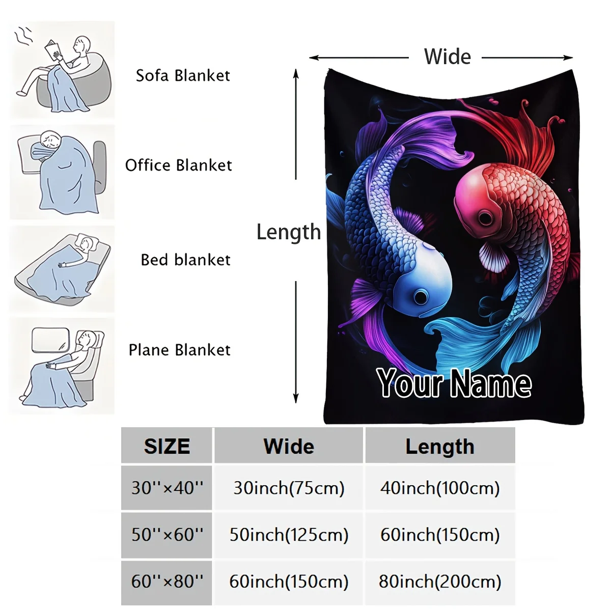 Customizable yin-yang fish pattern flannel blanket, soft and light beige, suitable for bedroom picnics, minimalist style