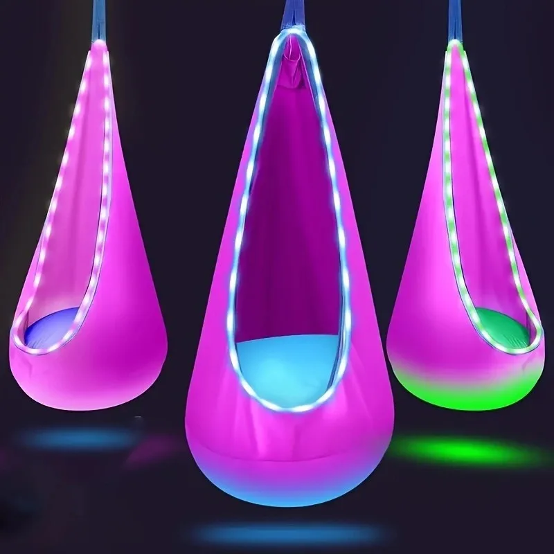Glowing Portable Hanging Chair LED Hammock Inflatable Suspended Children Single Hammocks Plush Indoor Swing Hammocks with Light