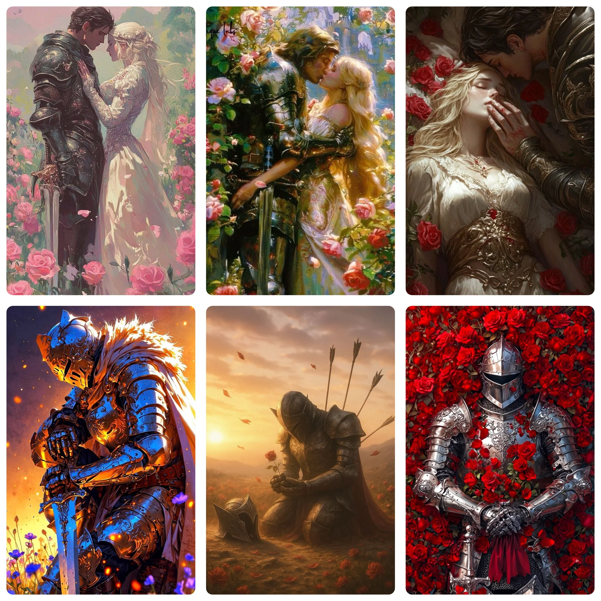 DIY Medieval Knight Diamond Painting, Romantic Fantasy Scene With Noble Blooming Rose Flowers for Living Room Decor & Gift