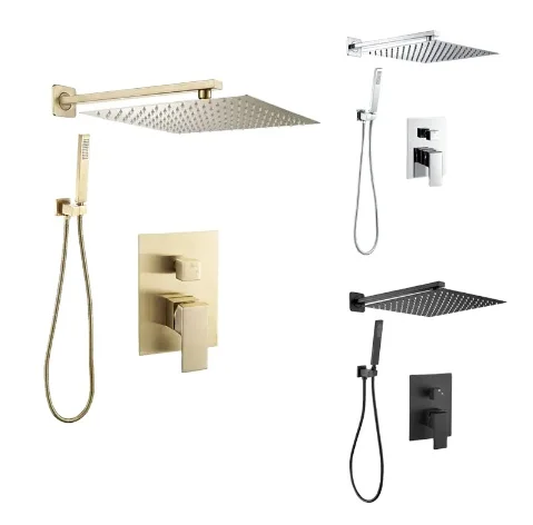 Shower system black gold sliver bathroom shower set wall mounted 12-inch high pressure shower head and hand spray