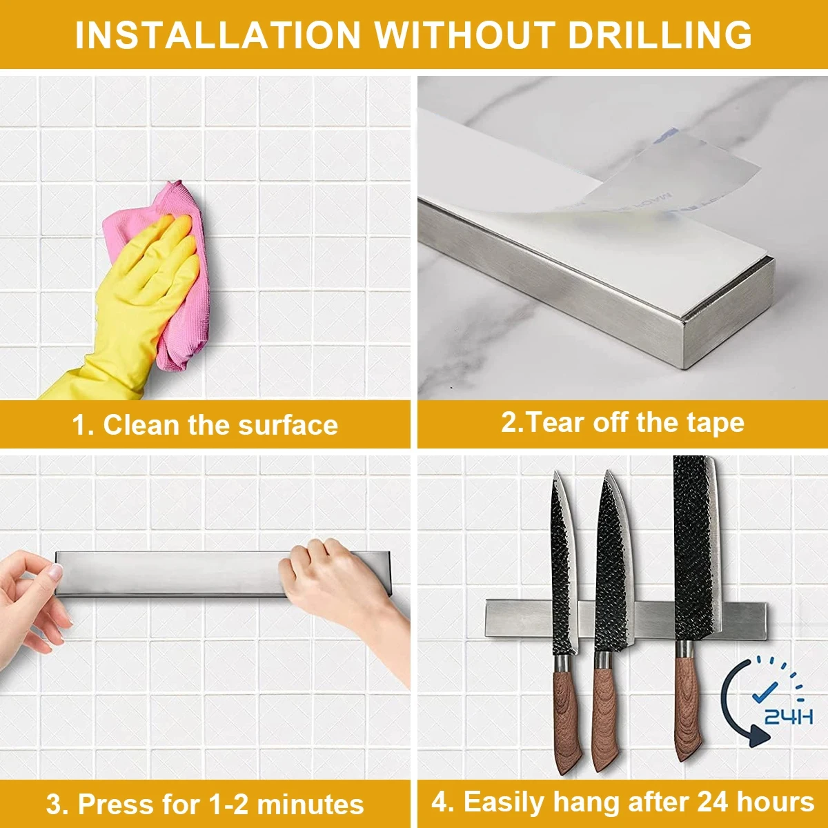 حامل سكاكين مغناطيسي من Leeseph للجدار، رف سكاكين مغناطيسي متعدد الأغراض من الفولاذ المقاوم للصدأ، منظم أدوات المطبخ #3