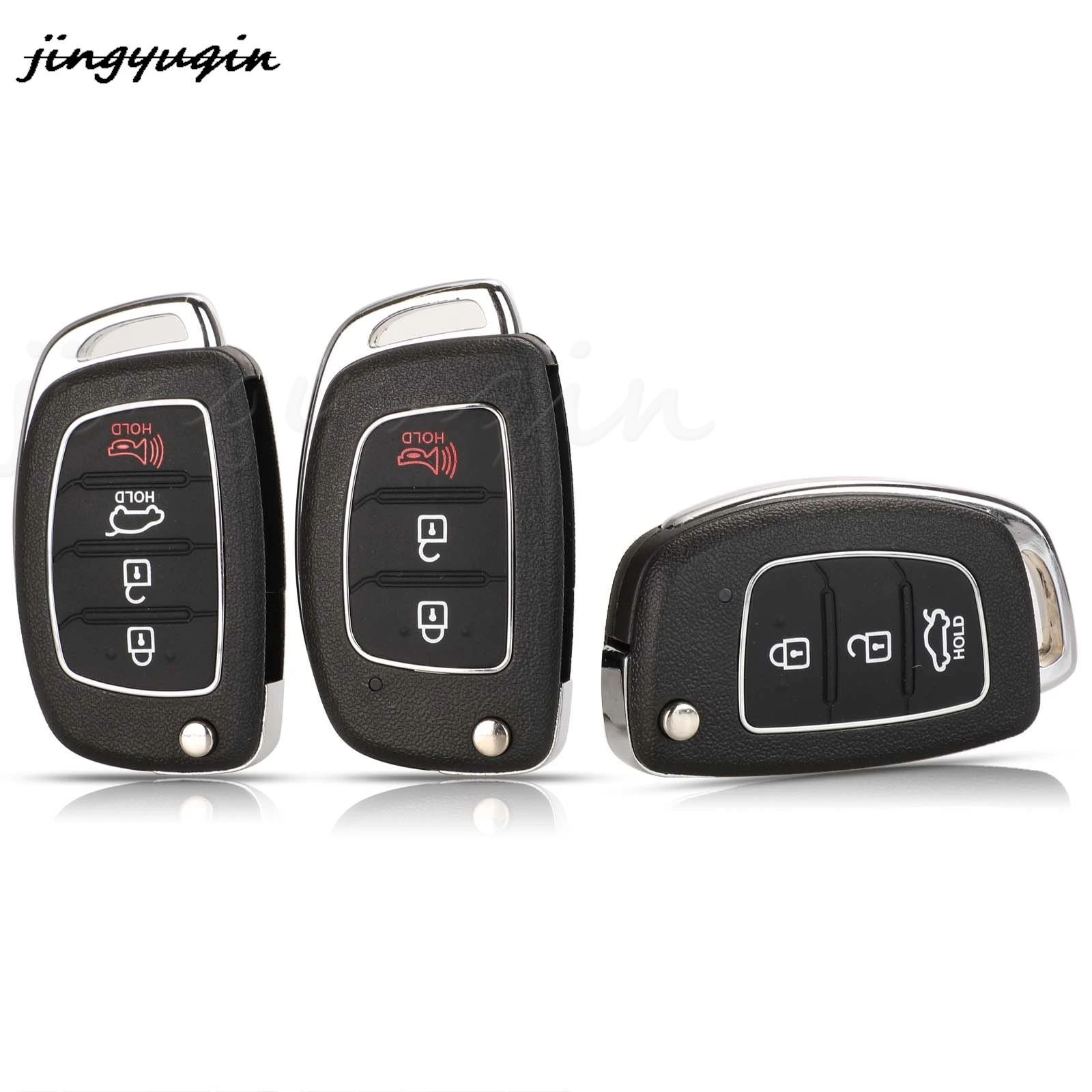 

jingyuqin 10pcs 3ButtonS Car Key Shell Remote Key Uncut Blade Fob Shell For Hyundai Ix35 Ix45 Elantra Santa Fe Without Blade