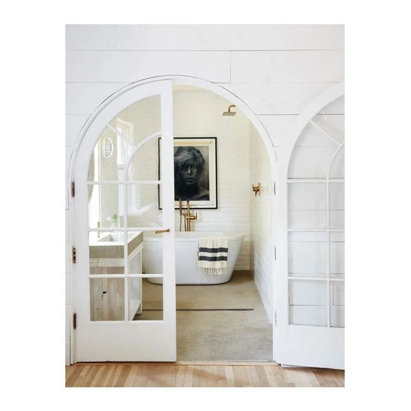 Double Round Top Doors Interior Glass Doors Withe Arched Pvc French Door Decoration Bathroom Fiberglass