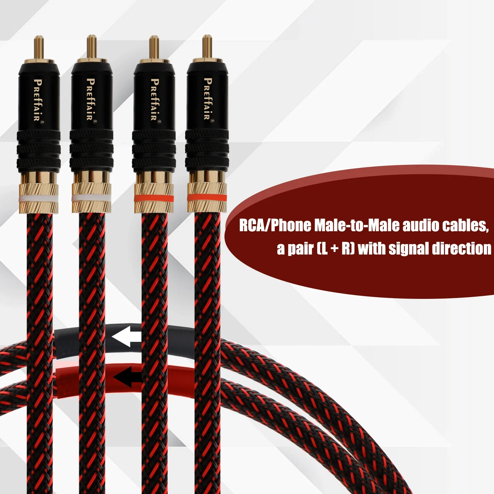 Pair Hifi Audio RCA Cable 4N OFC RCA Audio Interconnct Cable With arrow RCA Extension Cable with Gold Plated RCA Connectors