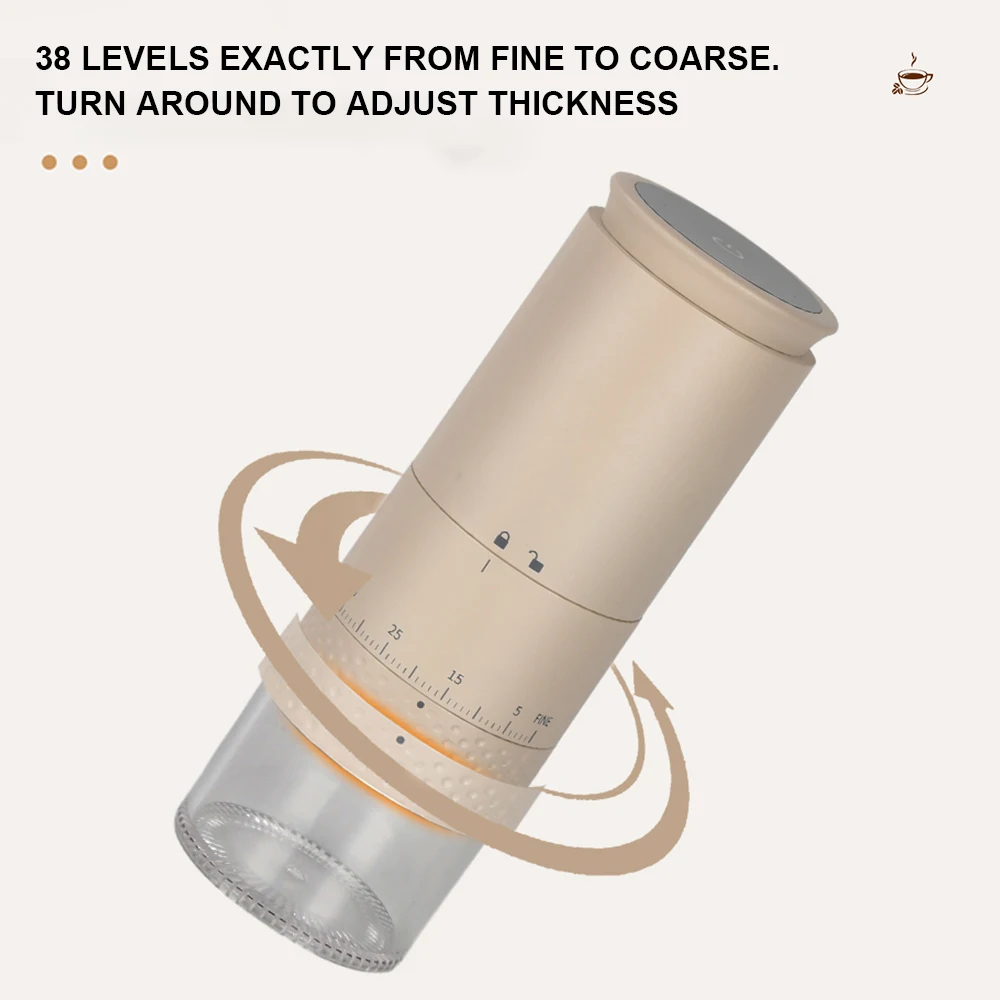 

2025 Intelligent 38 Level Adjustable Wireless Coffee Machine, USB Charging Electric Coffee Grinder