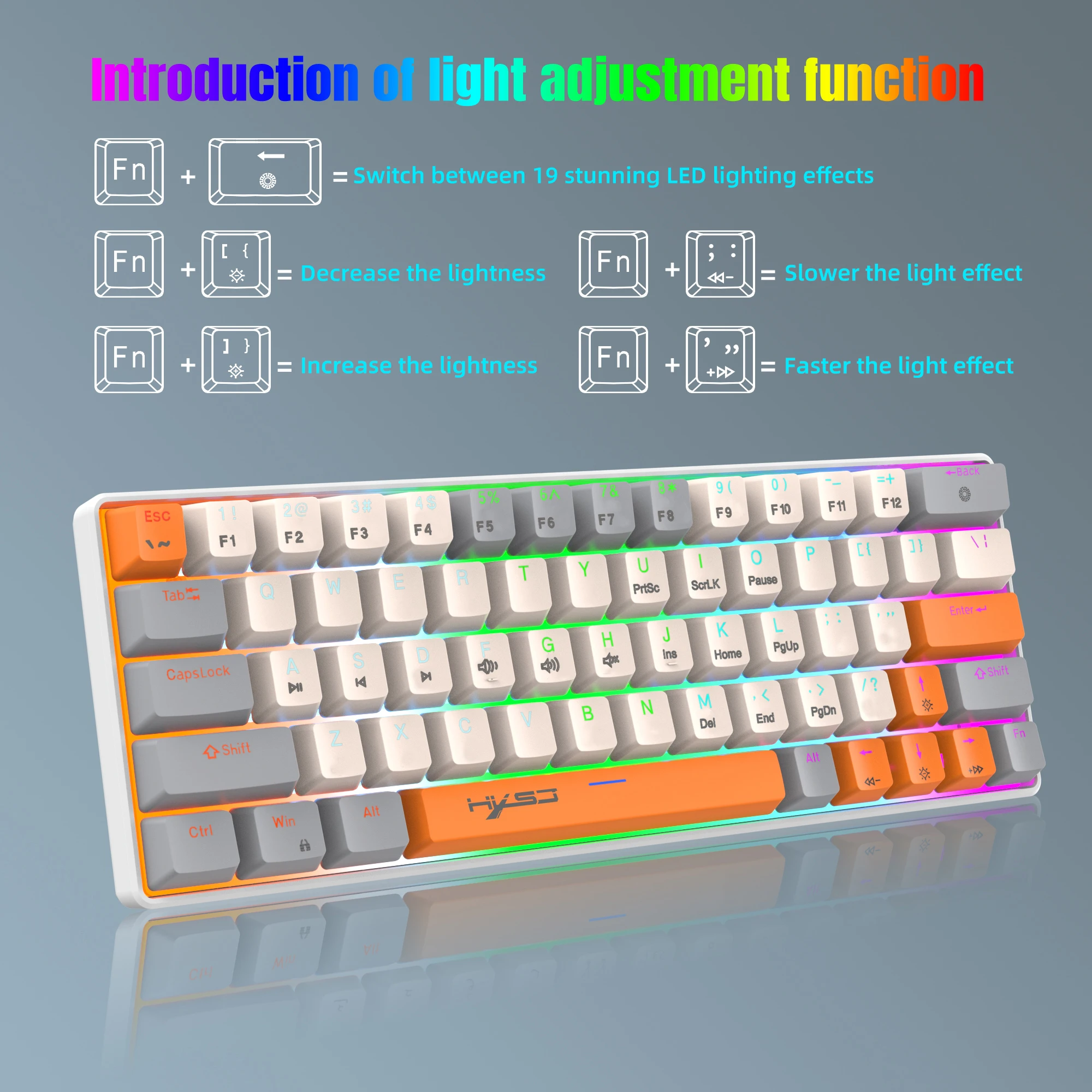 63 Keys Portable 60% Mechanical Gaming Keyboard,With Red Switch Backlit Compact Mini Wired Office Keyboard