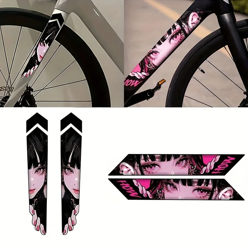 

4-компонентная велосипедная наклейка в стиле аниме в виде глаз для рамы велосипеда и отделки передней вилки, водонепроницаемый и солнцезащитный ПВХ, подходит для