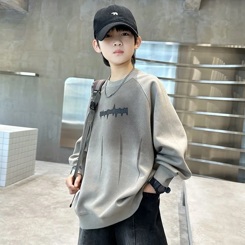 

Новое поступление 2025, без капюшона, свободная посадка в корейском стиле, крутая стильная модная детская толстовка на весну/осень