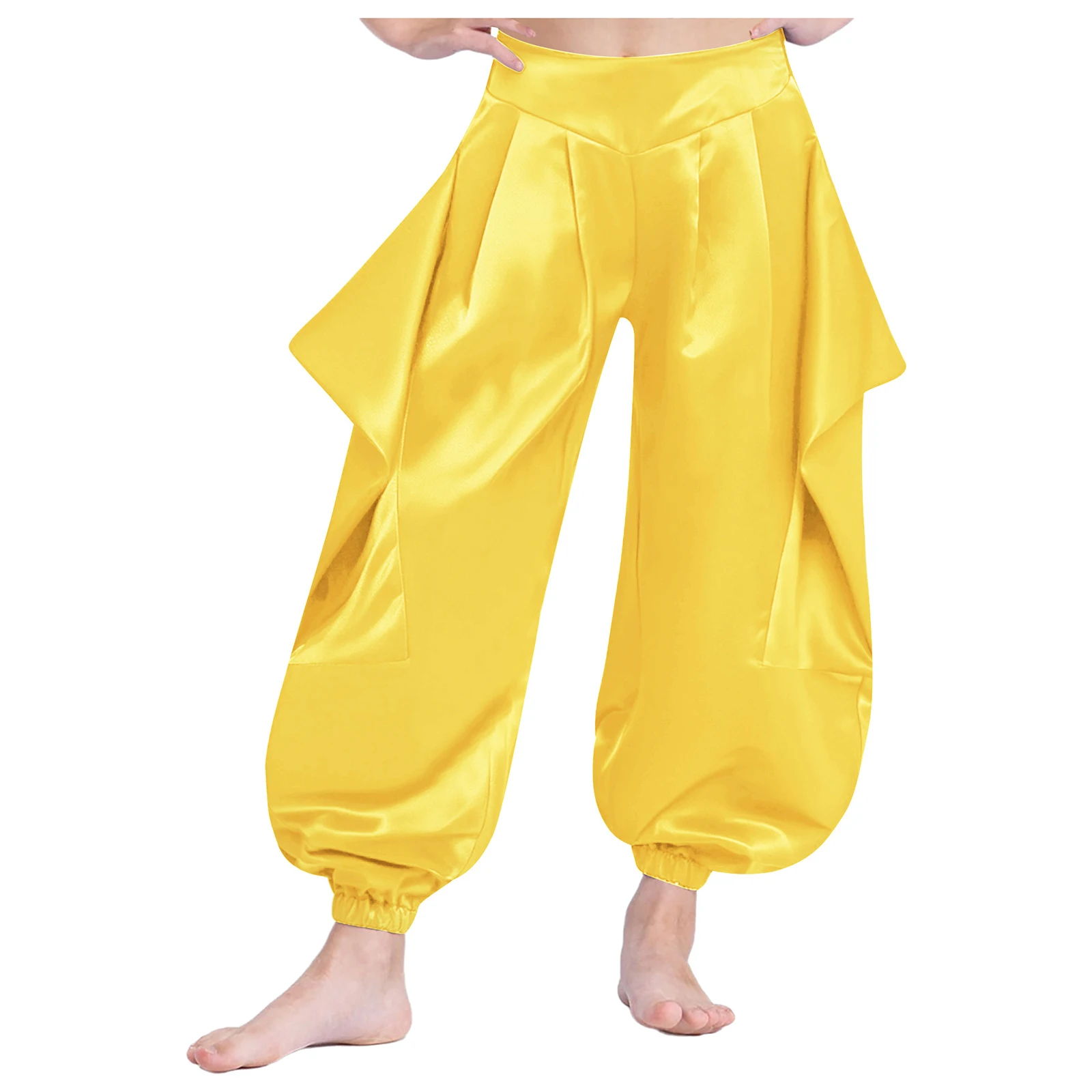 

Girl's Ruffled Belly Dance Pants Comfortable Harem Style Solid Color with Elastic Waistband for Dancing Parties Themed Events