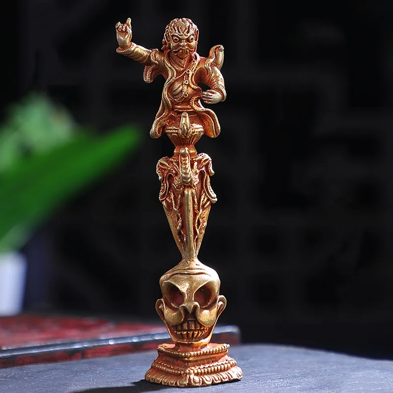 

Nepalese handmade solid brass Angry Lotus Master Vajra pestle household ornaments Xizang Tantric Buddhism Statue