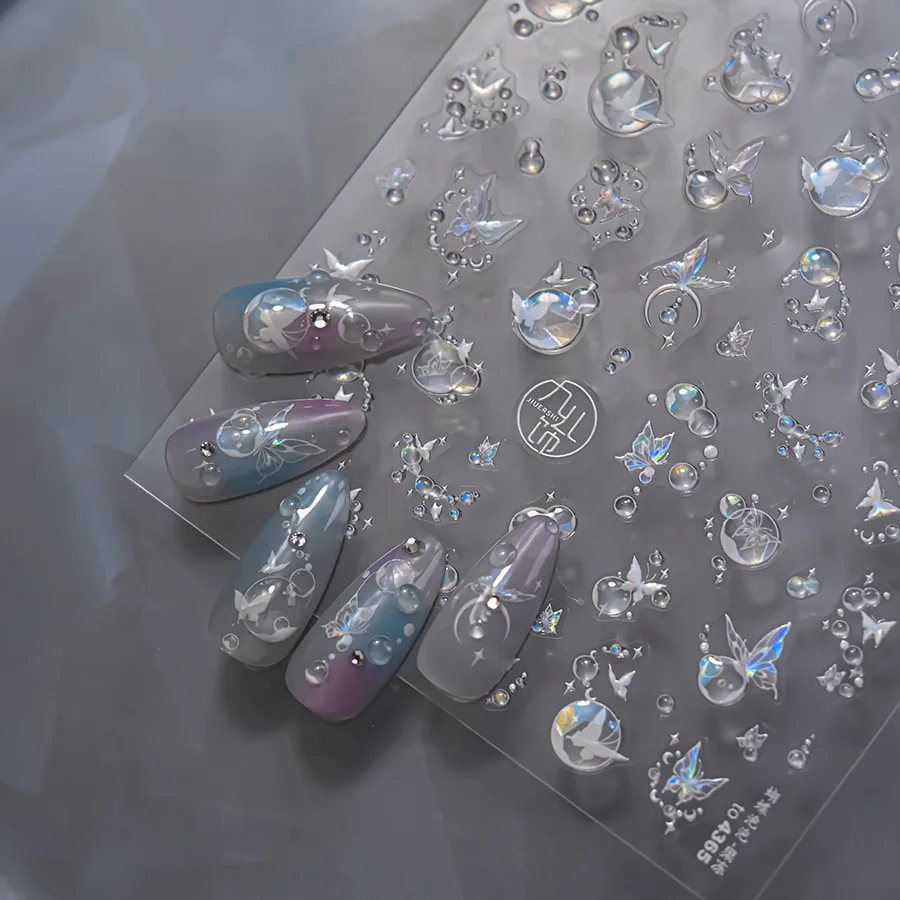 1 Stück Traumhafte Blasen-Meteor-Schmetterling-Stern-Mond-French-Jelly-Nagelaufkleber Selbstklebende Abziehbilder für Nagel-DIY-Nagelkunst-Dekoration