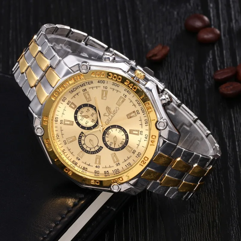 Brand Men Watches Quartz Silver-gold Stainless Steel Wristwatch Male Classic Dress Business Sports Watch Chronograph Watch