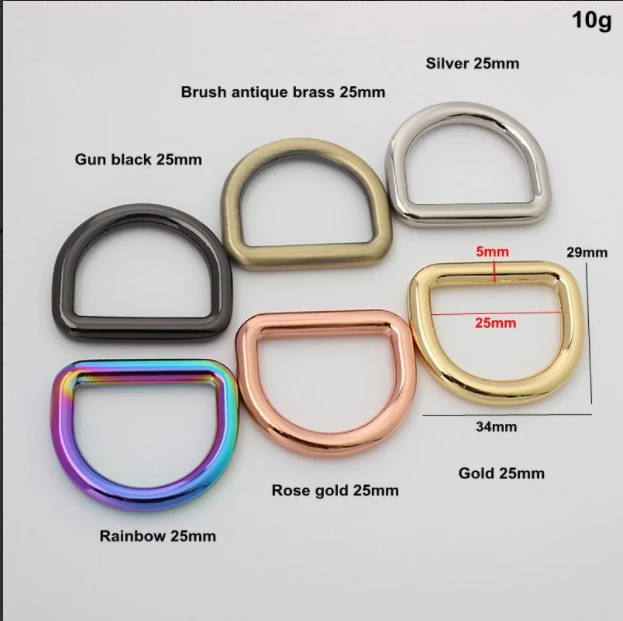 100pcs 6color inside 25mm inch Closed dee ring,alloy metal d-ring,Rings for Strapping Bags Accessories Belt Connector Round edge