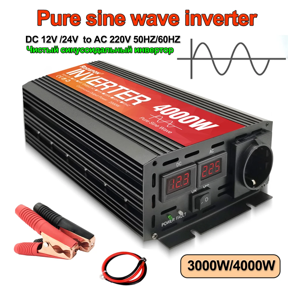 RDDSPON Pure Sine Wave Inverter 4000W 3000W DC 12V 24V To AC 220V 50H 60HZ Power Bank Converter Solar Car Inverter  Transformer