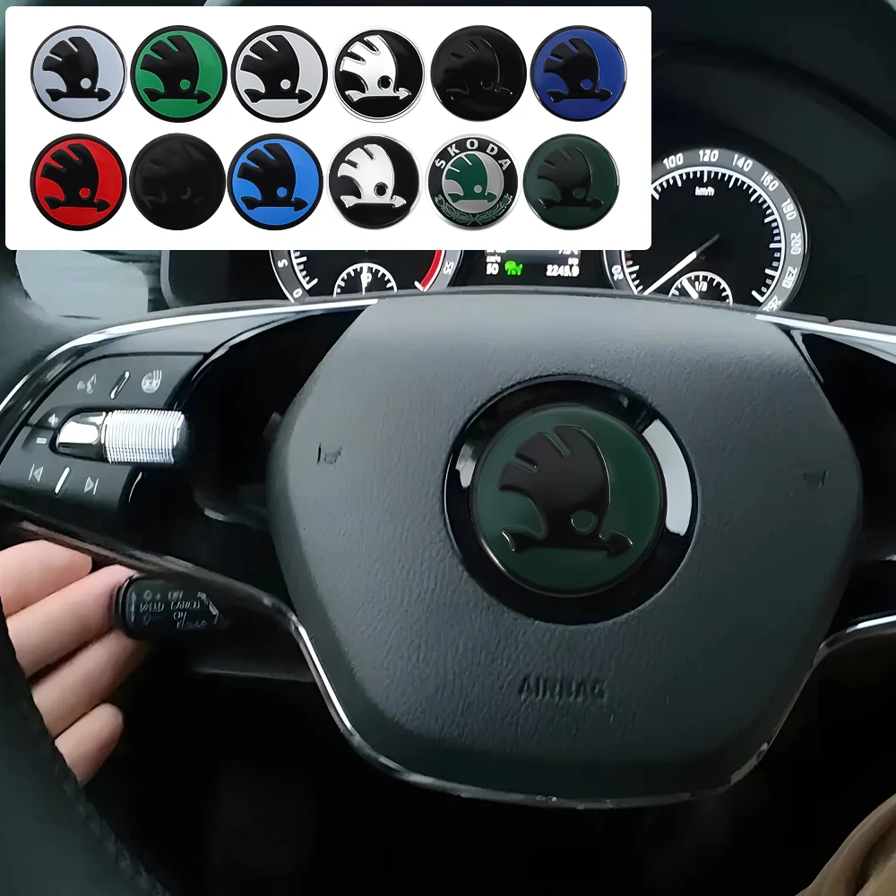 43/44mm Auto Lenkrad Mitte Abdeckung Aufkleber Emblem Aufkleber Dekor Auto Zubehör Für Skoda VRS Octavia Fabia Kamiq schnelle VII