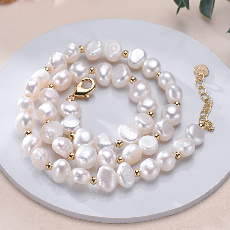 Natural Freshwater Pearls Baroque Shape Necklace Golden Small Bead S925 Sterling Silver Chain Fashion Jewelry Gifts for Women