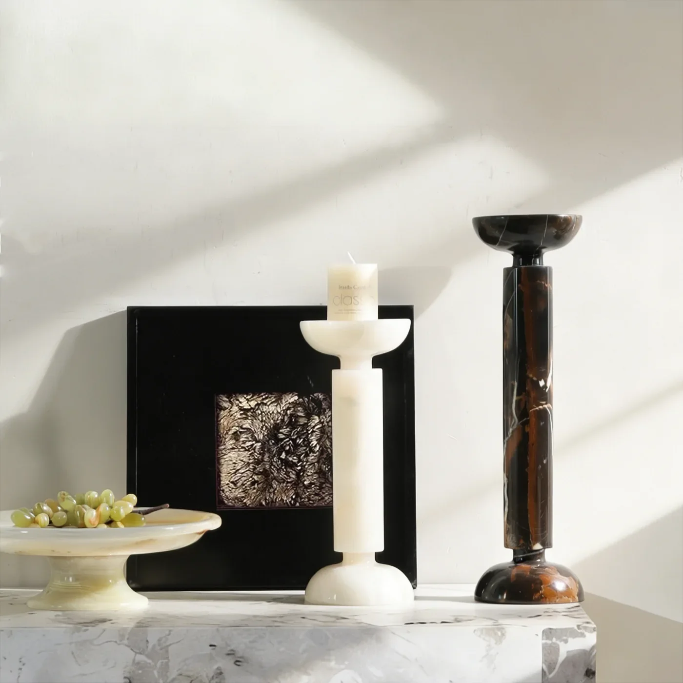 【Natural】3PCS Natural Marble Candle Holders Tall Candlestick Holders for Ramadan Decorations 2026