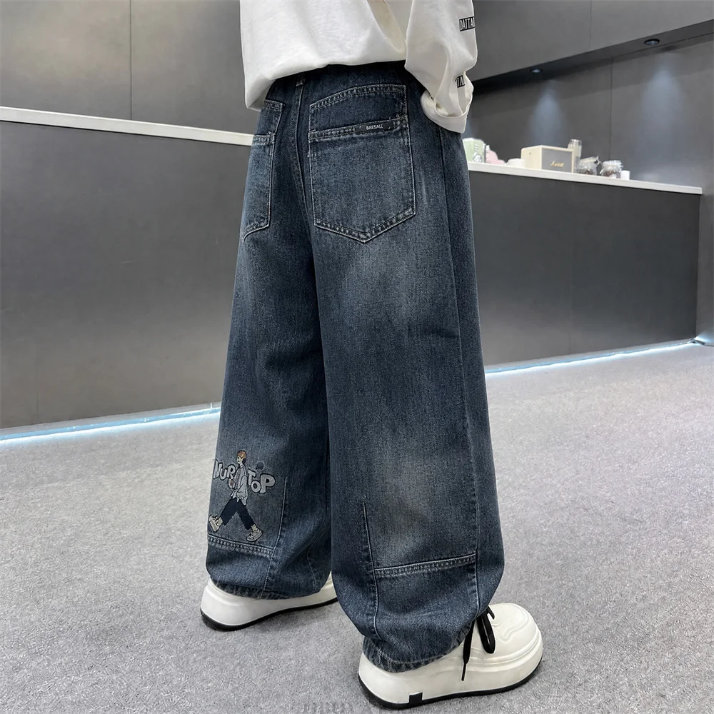 Autumn Fashion Baggy Jeans for Boy Age 5 6 7 8 9 10 11 12 13 14 Years Old Kids Children Casual Blue Denim Pants Street Trousers