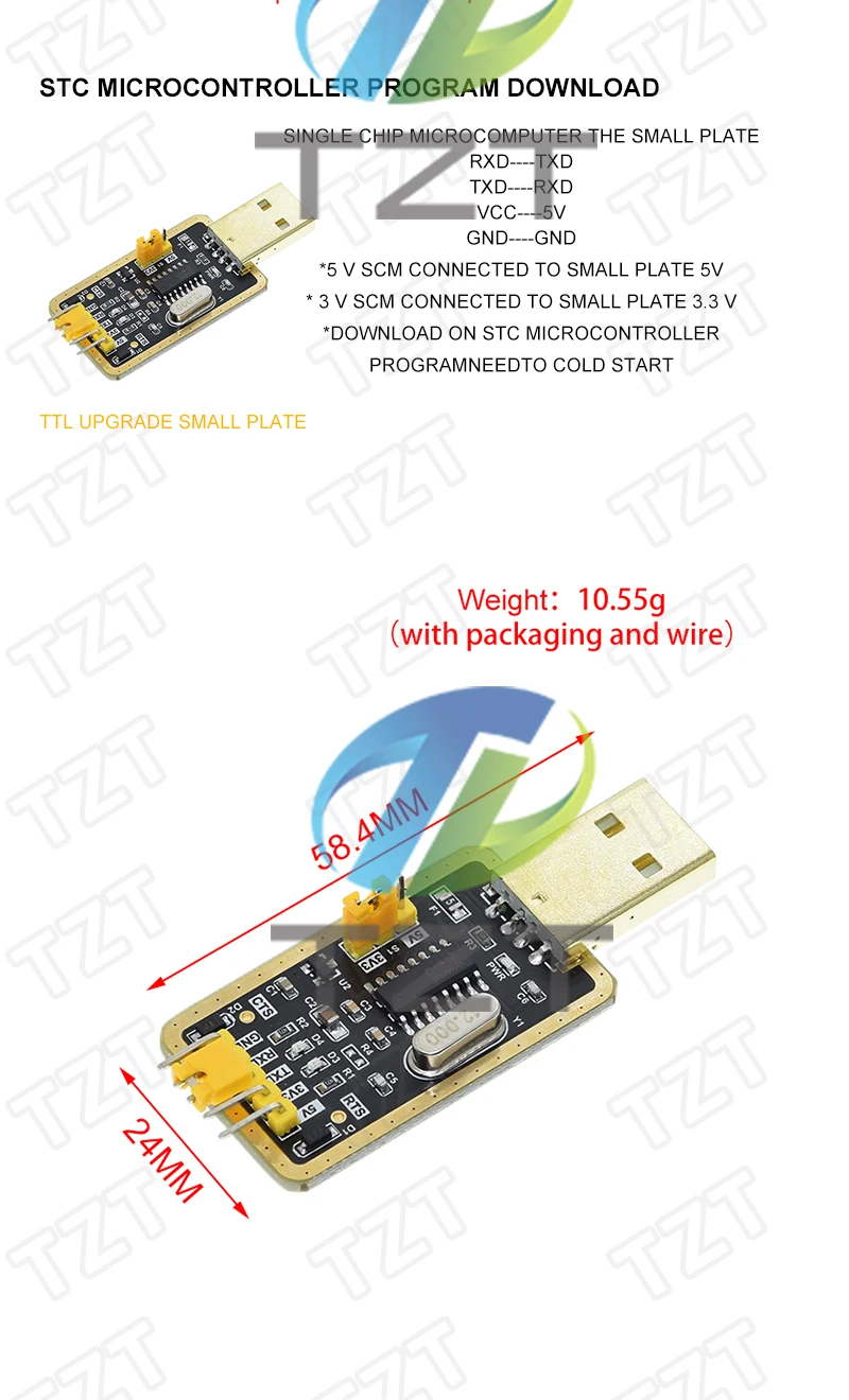 TZT 1/2/5 Stück CH340 Modul als Ersatz für PL2303, CH340G RS232 zu TTL Modul Upgrade USB zu Serieller Anschluss in Neun-Platten-Ausführung – Detail 2