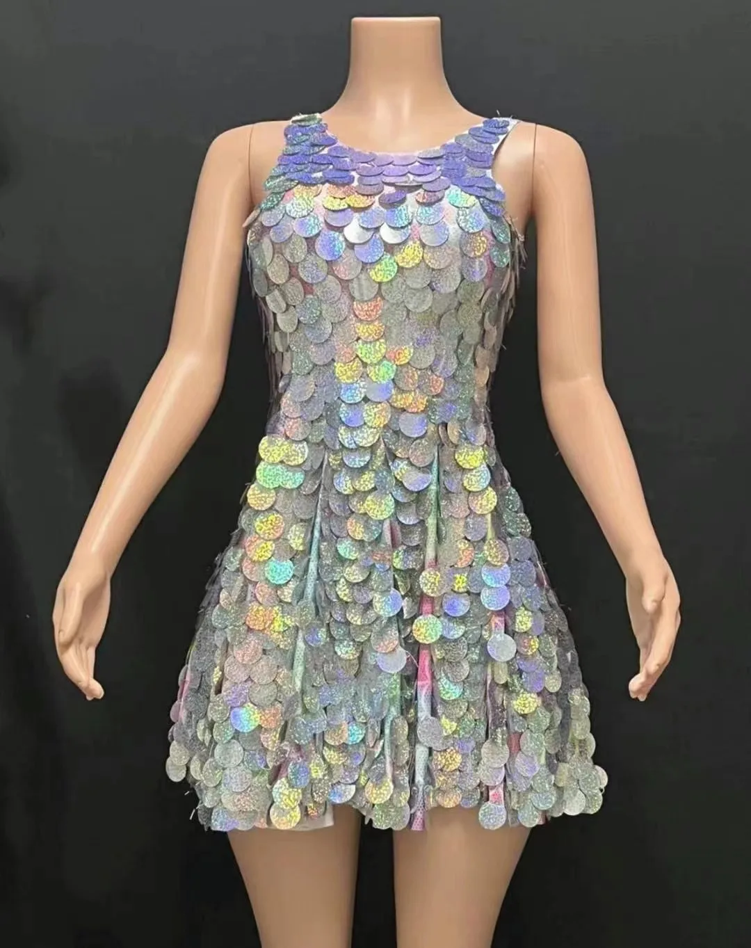 

Fashion Multicolor Sequins Women Dress Birthday Party Cocktail Dress Nightclub Wear Jazz Dance Dress Stage Performance Clothing