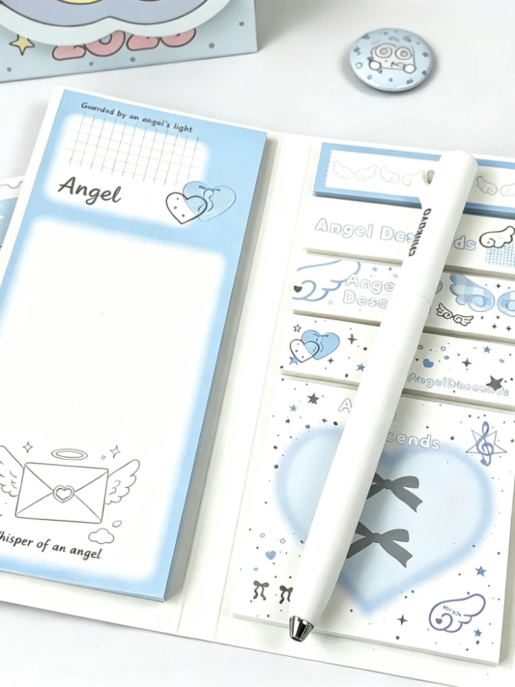 Kawaii-Notizblock mit Engelsflügeln, dreifach gefaltet, in verschiedenen Größen, mit Raster, blau, INS-Design, für Scrapbooking, Tagebuch, DIY-Bastelarbeiten, Schreibwaren.
