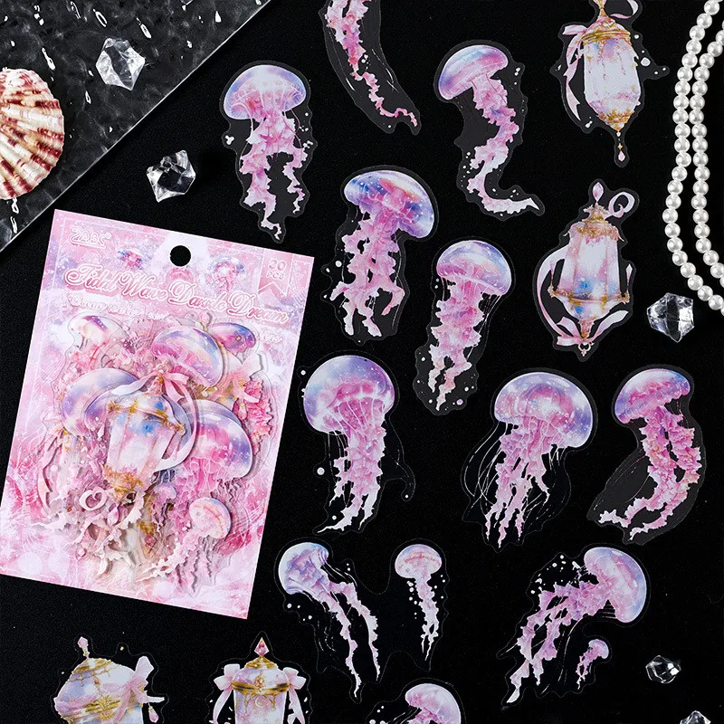 

30PCS Jellyfish Sticker Package PET Sticker PET Materials DIY Scrapbooking Collage Stationery Decor Junk Journal Sticker