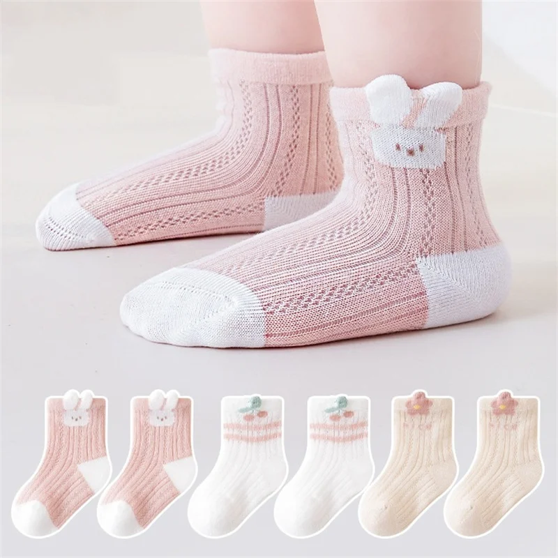 3Pairs/set Summer Newborn Baby Socks For Girls Boys Cute Cartoon Mesh Thin Infant Toddler Socks Children Short Sock 0-5Years Old