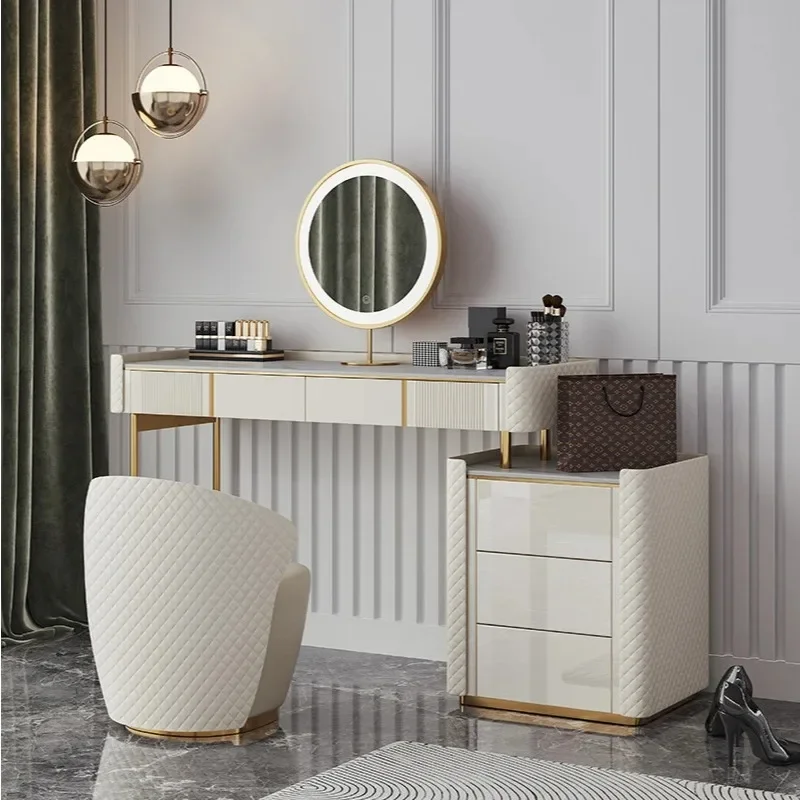 

Light Luxury Dressing Table Modern Simple Bedroom Small Family Type Dressing Table Italian Minimalist Rock Plate Storage Cabinet