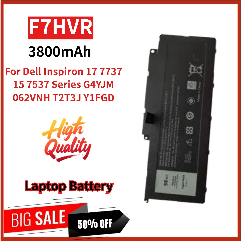 بطارية كمبيوتر محمول بديلة عالية الجودة F7HVR 14.8 فولت 3800 مللي أمبير في الساعة لأجهزة Dell Inspiron 17 7737 T2T3J 15 7537 G4YJM 062VNH Y1FGD #1