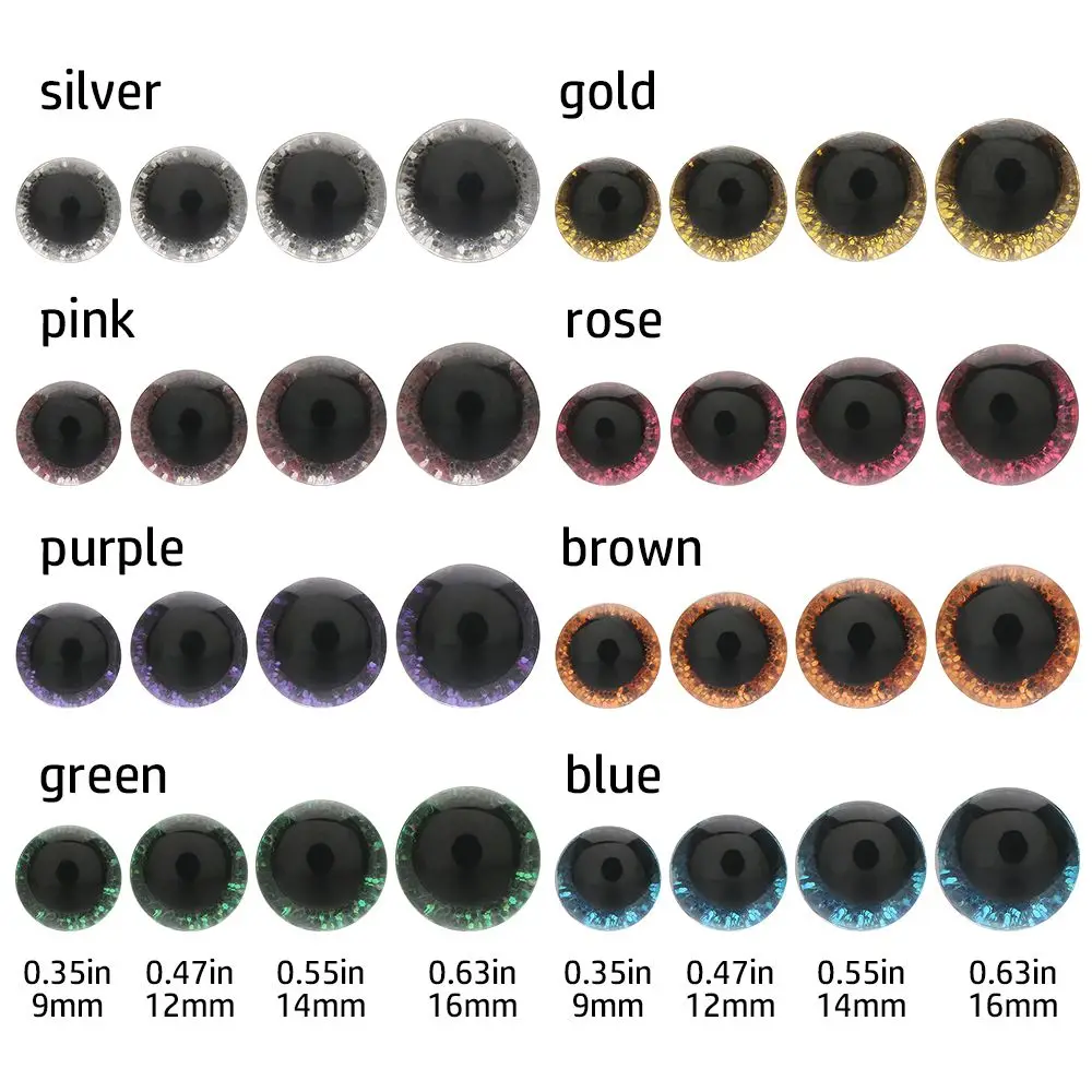 10Pcs 9/12/14/16mm Glitter Crystal Eyes Dolls DIY Plastic Safety Eyes Crafts For Bear Animal Puppet Stuffed Toys Dolls Accessory