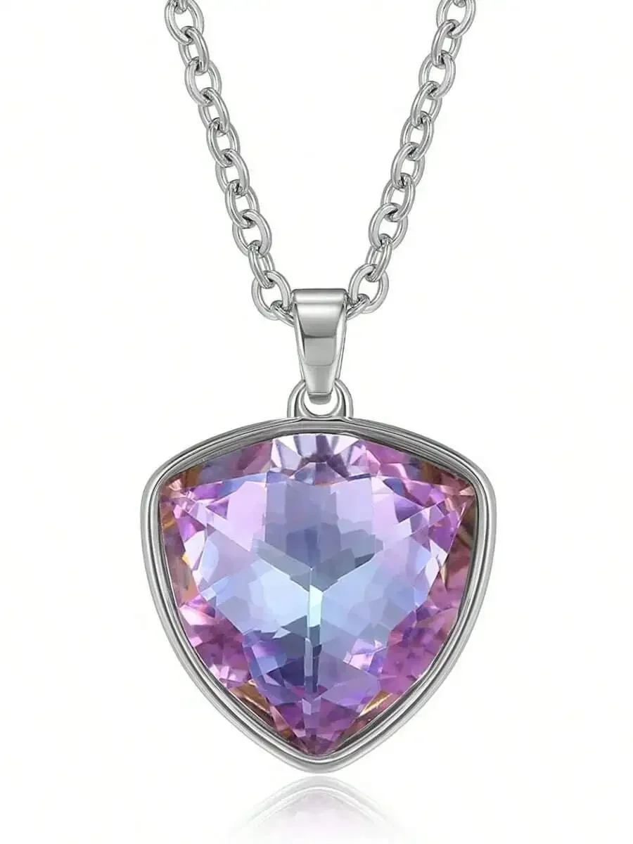 

Stainless Steel Pendant Necklace With Triangular Multicolor Crystal Gemstone For Women