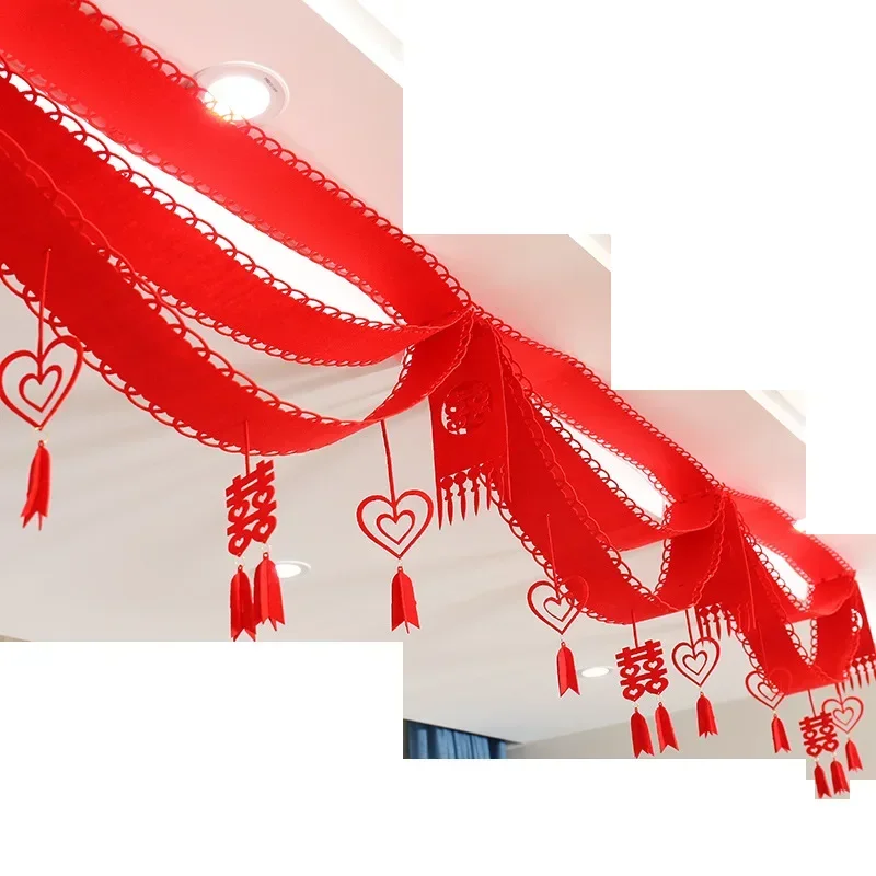 1 مجموعة الزفاف الصيني سحب زهرة الشريط غير المنسوجة النسيج كلمة سعيدة شرائط غرفة المعيشة خلفية ديكور لوازم حلية الحفلات