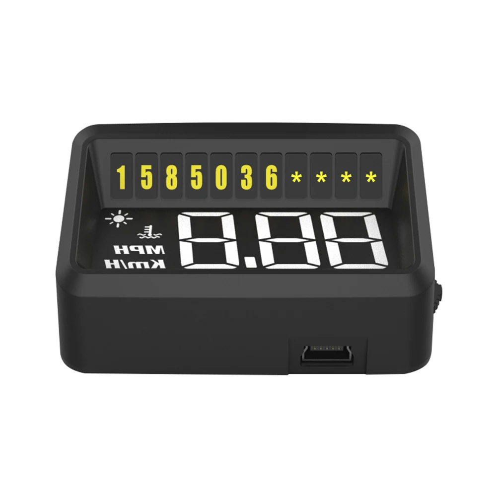 OBD2 Compatible Car HUD for Displaying Vehicle Speed Engine Temperature Battery Voltage and Distance with Alarm Functions