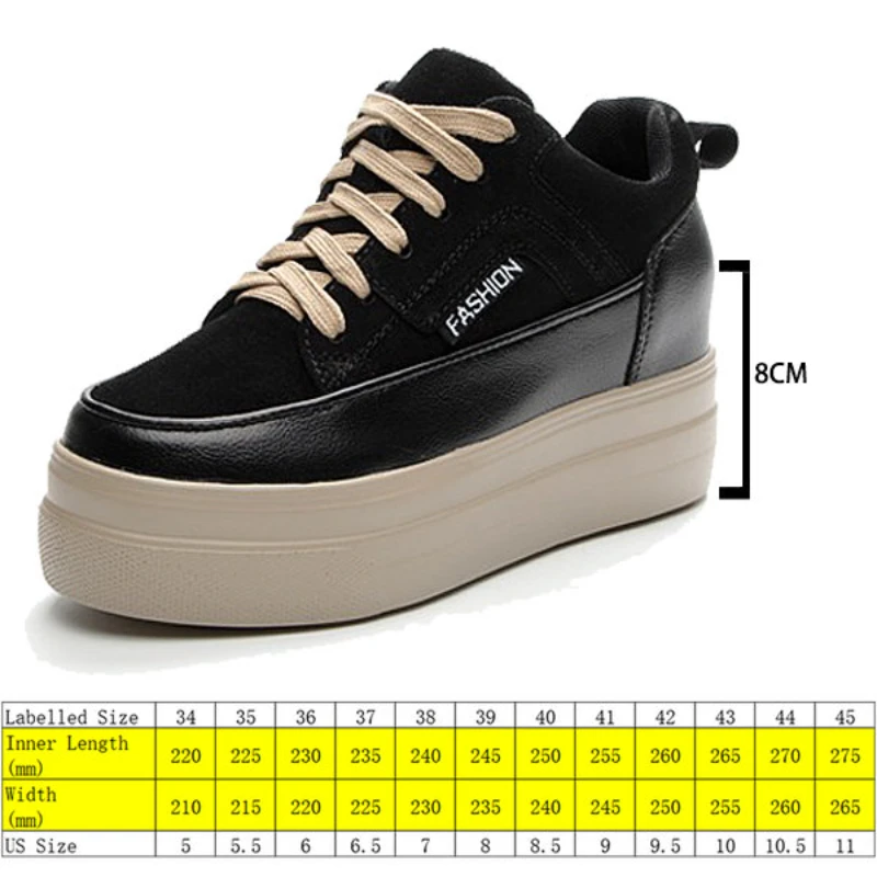 Fujin 8cm Genuine Leather Cow Suede Platform Wedge Women Fashion Chunky Sneakers Spring Autumn Casual Females Hidden Heels Shoes