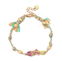 Boho Vintage Stainless Steel Charm Colorful Rope Braided Handmade Bracelets for Women Wrist Enamel Jewelry Wholesale Gift