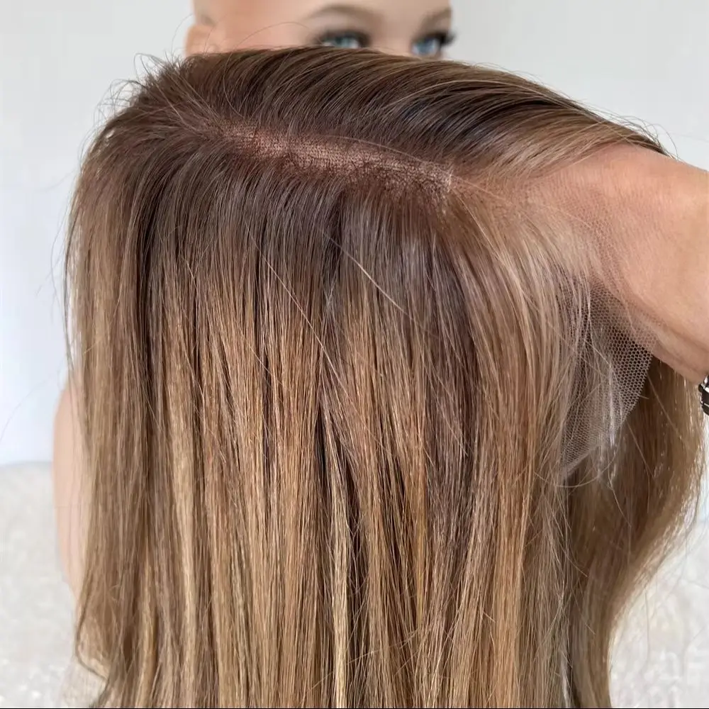 Glueless Wigs Ombre Caramel Brown Synthetic Lace Front Wig with Roots Heat Resistant Fiber Preplucked Hairline Party Cosplay Wig