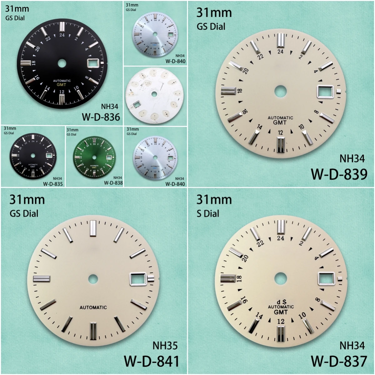 31mm-gmt-s-gs-ダイヤルフィット-nh35-nh34-自動巻きムーブメント-夜光なし-腕時計改造アクセサリー