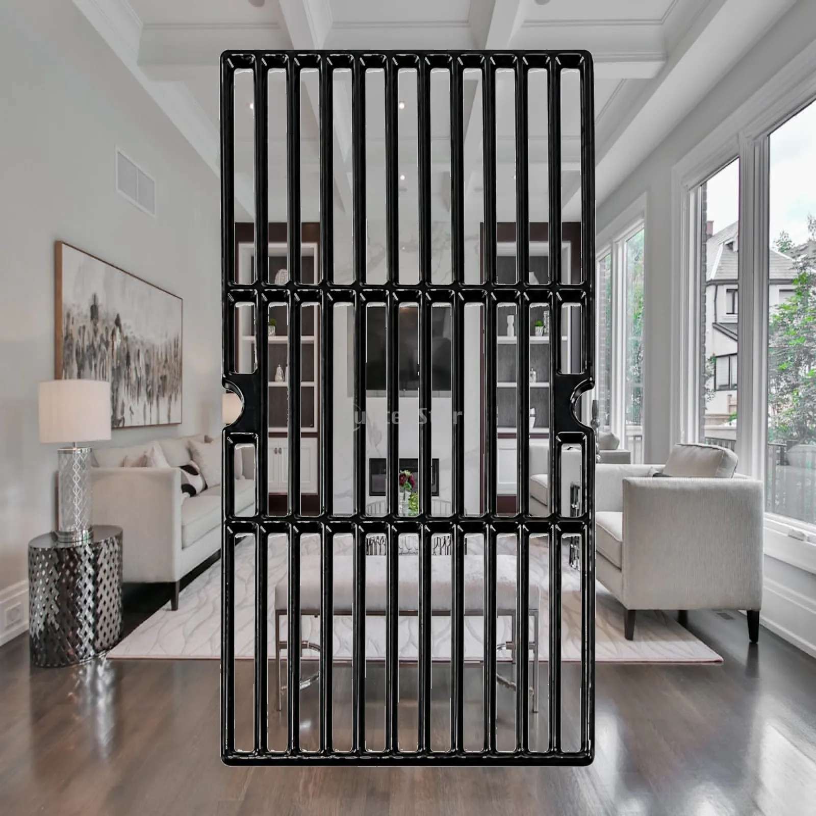 Rectangular Cast Iron Grill Rack with Center Hole for Gas BBQ Grill Outdoor Replacement