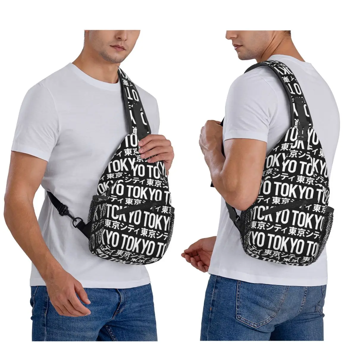 Japan Tokyo City Letter Logo Chest Bag Men Sling Crossbody Backpack Chest Bag Traveling Hiking Daypack Shoulder Bag