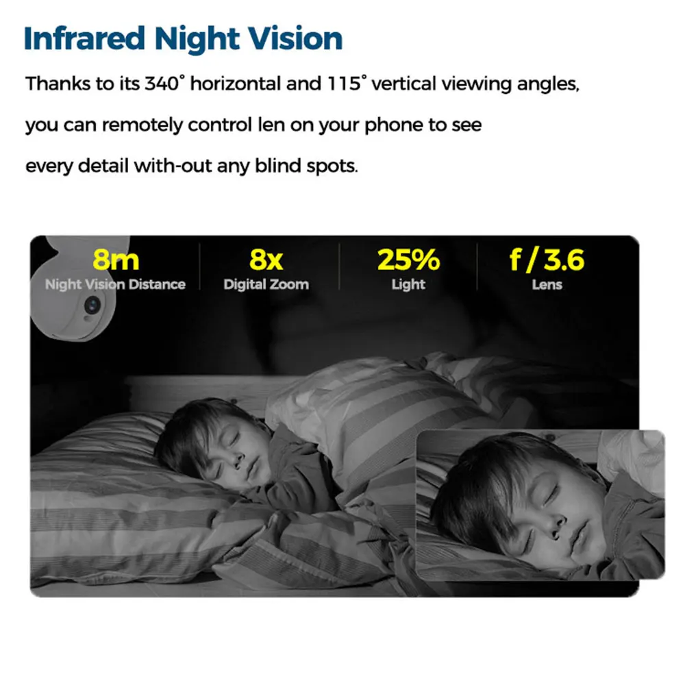 VIMTAG 3.5K WIFI Camera Indoor Security Cam 360 PTZ Auto Track IR Night Vision AI Detection Baby Monitor Surveillance Camera IP