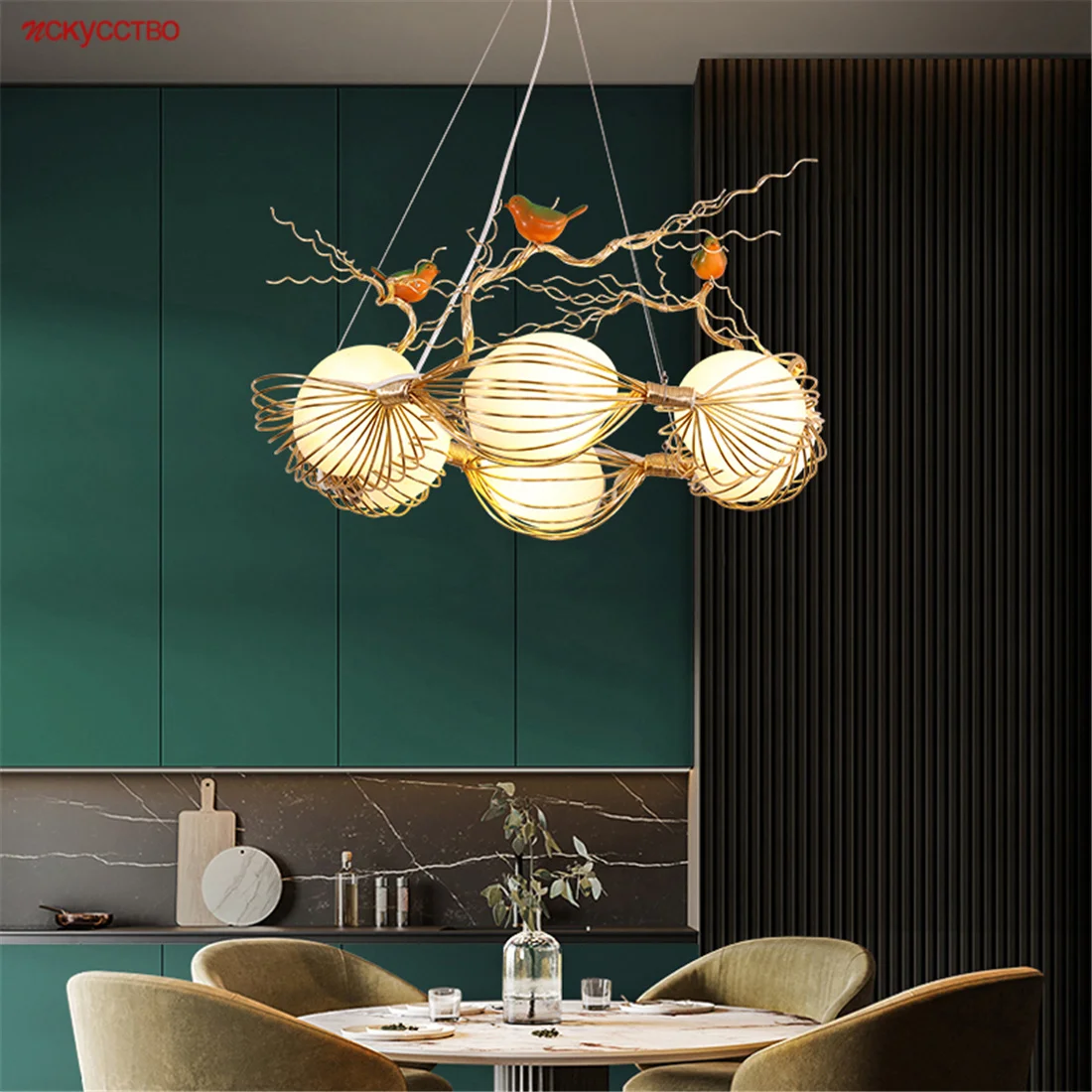 Creative Personalized Bird Nest Glass Egg Led Pendant Lights Interior Vintage Hanging Lamp Fixtures Cottagecore Decor Luminaire