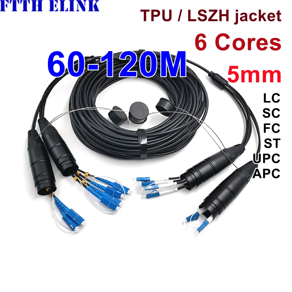 

Armored fiber patchcord ​6 core 60M-120M 6C SC LC FC ST APC ratproof Singlemode 6 fibers optical jumper cable ELINK ftth 100M 80