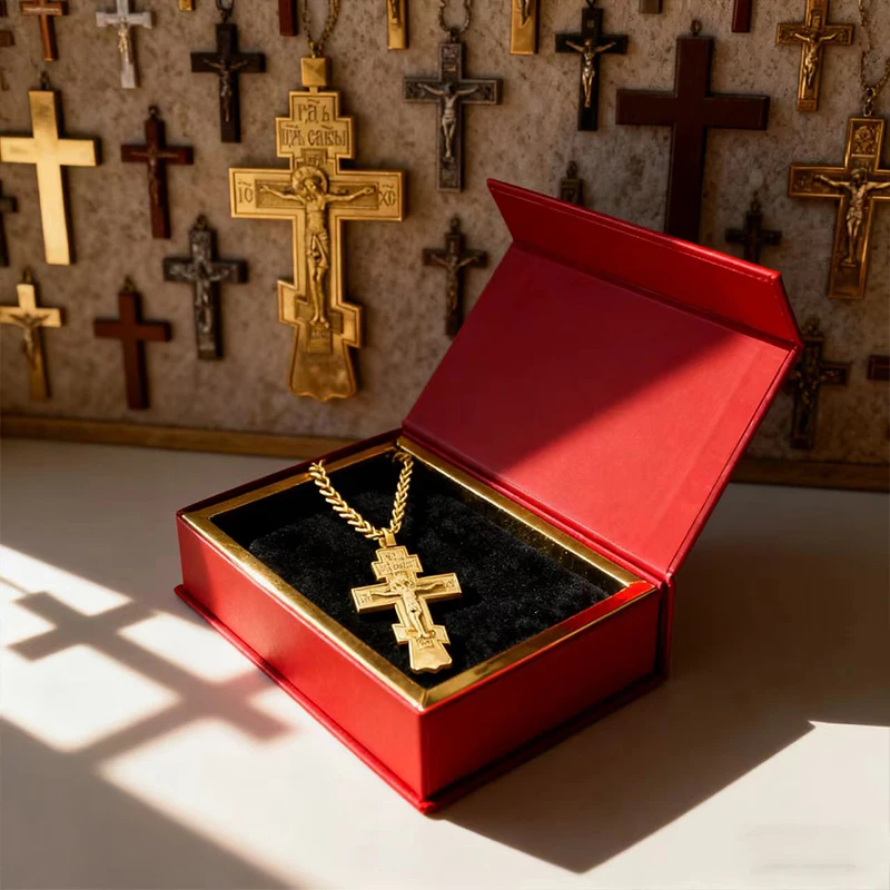 New 2026 Classic Orthodox Cross Pendant Gold-Plated with Engraved Crucifix Christian Devotional Necklace for Worship Daily Life
