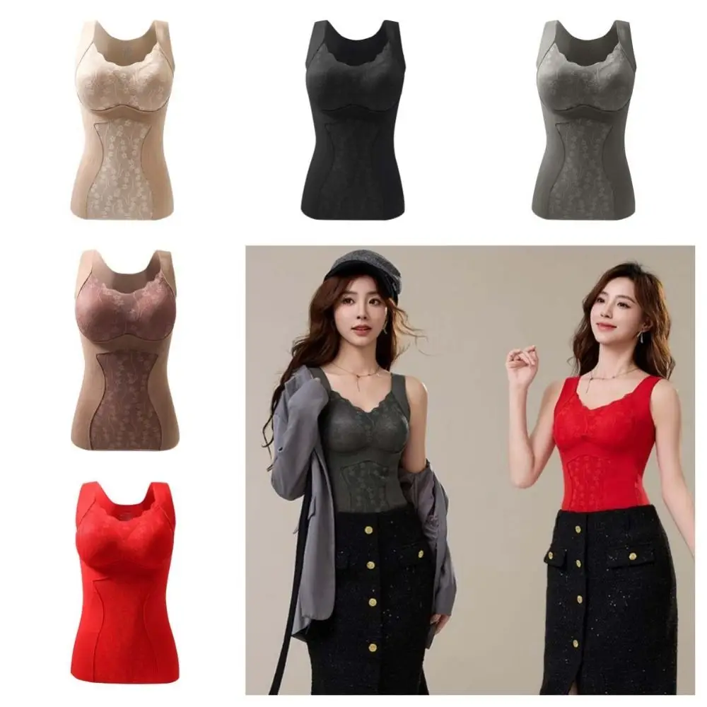 Canotta termica modellante in pizzo che dimagrisce con coppe imbottite Biancheria intima termica senza maniche in pile di velluto modellante dopo il parto