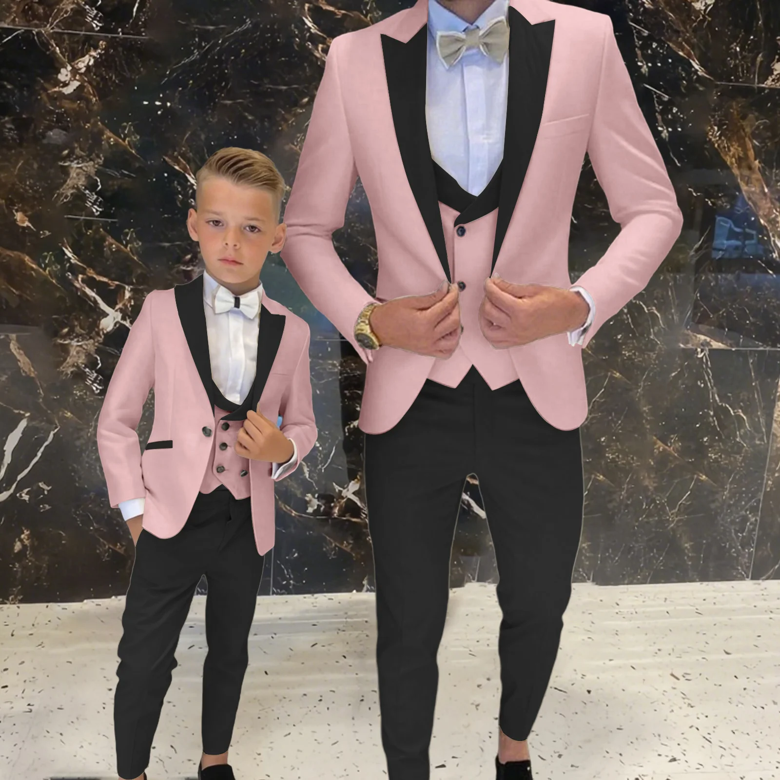 Wedding Suit for Men Slim Fit Peaked Lapel Solid Tuxedo Blazer and Pant and Double Breasted Vest Vestido De Novia Costume Homme