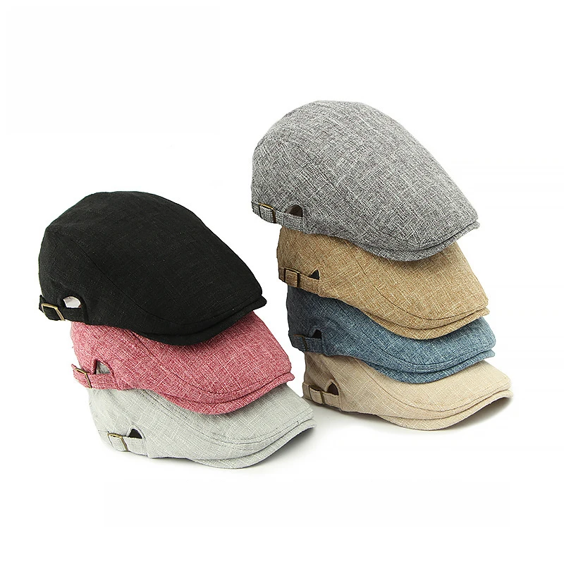 Men Women Summer Adjustable Linen Style Flexible Flat Cap Vintage Newsboy Ivy Cap Duckbill Beret Gatsby Cabbie Golf Driving Hat